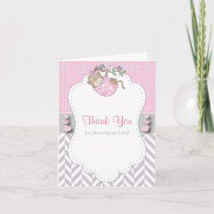 Roze, witte en grijze aap Baby shower Hartelijk da Bedankkaart
