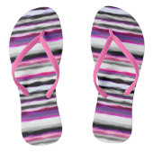 Roze, Witte en Grijze Abstracte Strepen Teenslippers (Voetbed)