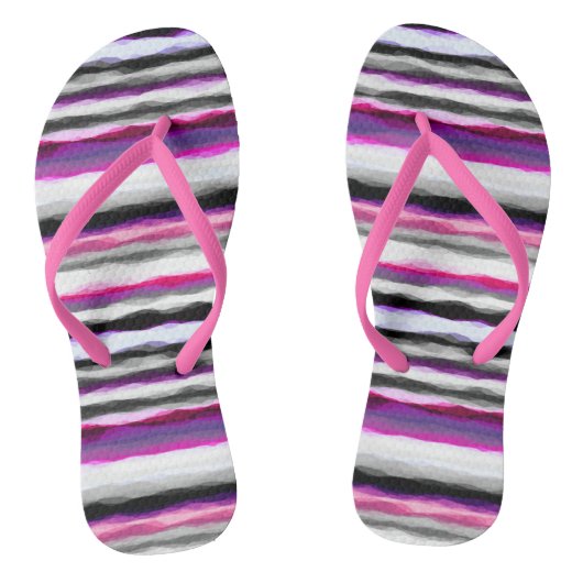Roze, Witte en Grijze Abstracte Strepen Teenslippers (Voetbed)