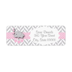 Roze, witte en grijze Baby shower Etiket