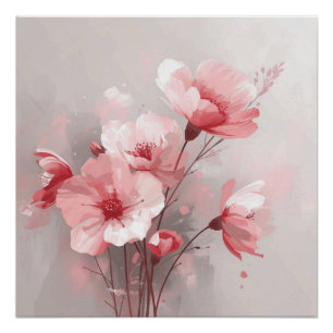 Roze, witte en grijze bloemen perfect poster