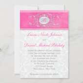 Roze, witte en grijze Damask Monogram Invite Kaart (Voorkant)