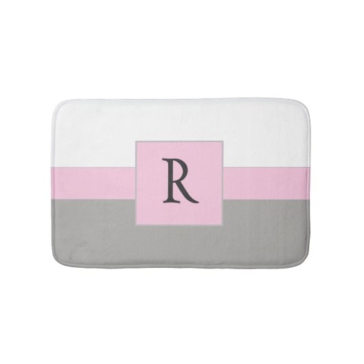  roze witte en grijze monogram badmat (Voorkant)