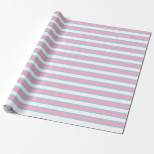 Roze, witte en parelblauwe strepen cadeaupapier