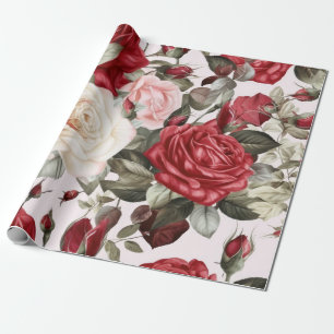 roze witte en rode rozen cadeaupapier