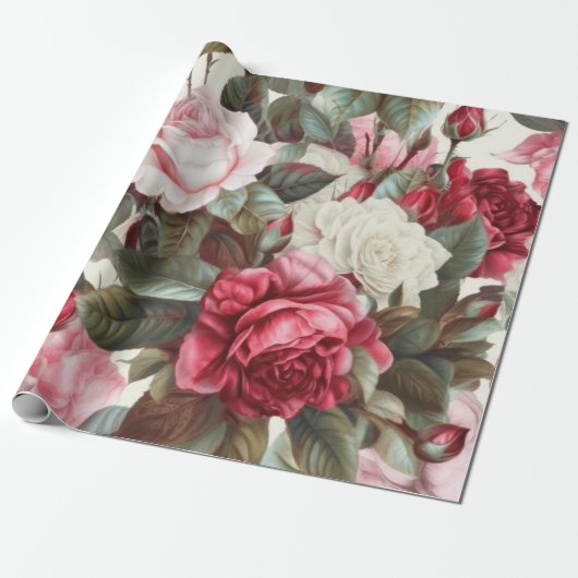 roze witte en rode rozen cadeaupapier (Uitgerold)