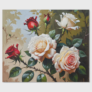 roze witte en rode rozen olieverfschilderij cadeaupapier