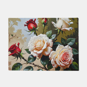 roze witte en rode rozen olieverfschilderij deurmat