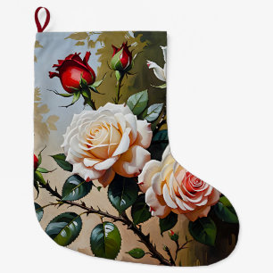 roze witte en rode rozen olieverfschilderij grote kerstsok