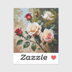 roze witte en rode rozen olieverfschilderij sticker