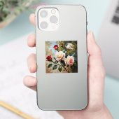  roze witte en rode rozen olieverfschilderij sticker (Telefoon)