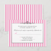 Roze, witte en zilverstripte reactiekaart RSVP kaartje (Voorkant / Achterkant)