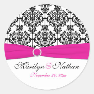 Roze, witte en zwarte Damask 1,5" ronde Sticker