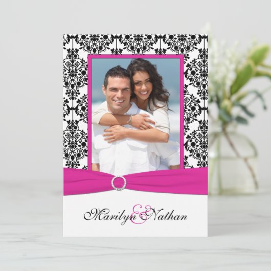 Roze, witte en zwarte Damask foto Weddenschap uitn Kaart (Staand voorkant)