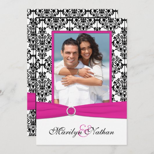 Roze, witte en zwarte Damask foto Weddenschap uitn Kaart (Voorkant / Achterkant)