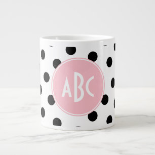 Roze witte en zwarte polka stippen monogram jumbo mok