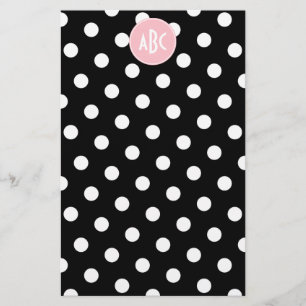 Roze witte en zwarte polkadot-monogram briefpapier