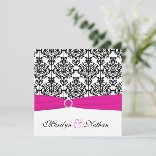 Roze, Witte en Zwarte Uitnodiging 2 van het Wedden (Staand voorkant)