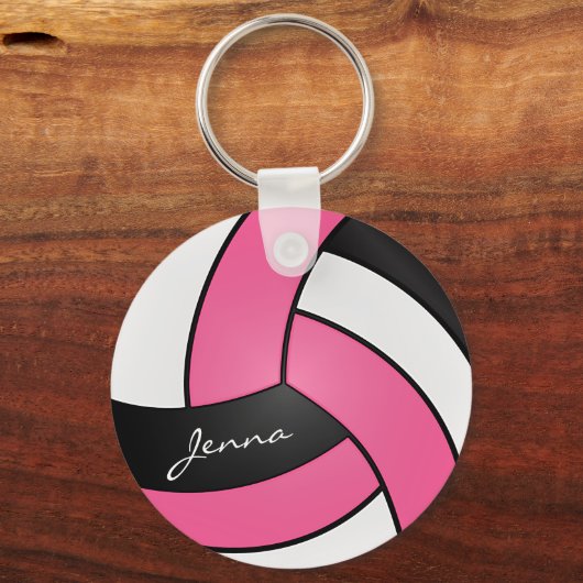 Roze, witte en zwarte volleybal sleutelhanger (Voorkant)