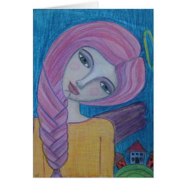 Roze witte engel-kaart (Voorkant)