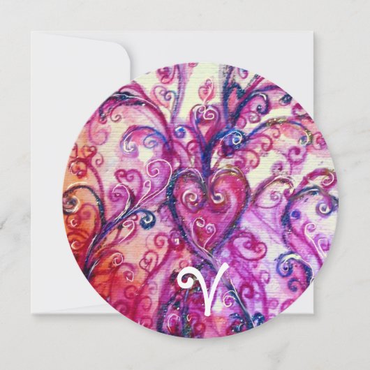 ROZE WITTE FANCY HARTSLINGER Bloemig Monogram Kaart (Voorkant)