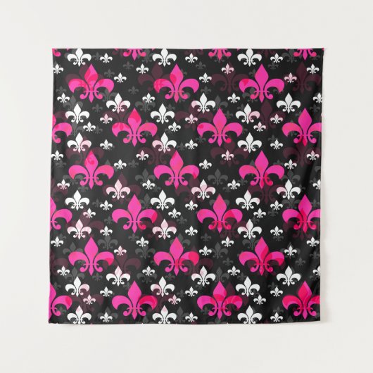 Roze Witte Fleur De Lis Wandkleed (Voorkant)