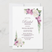 Roze witte flora Bridal Shower Invitation Kaart (Voorkant)