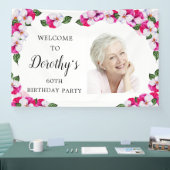 Roze witte Floral 60th Birthday Welkom Spandoek (Beurs)