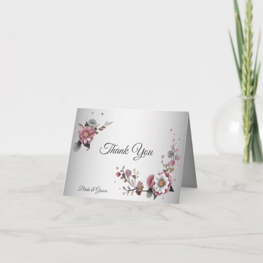 Roze witte Floral Hartelijk dank Bedankkaart (Voorkant)