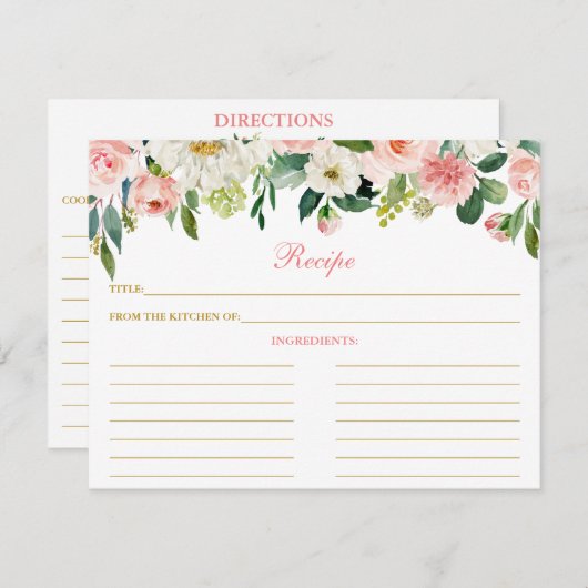 Roze witte Floral Shower Recipe Kaart Gold (Voorkant / Achterkant)
