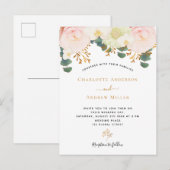 Roze witte florale goudbruinbruiloft briefkaart (Voorkant / Achterkant)