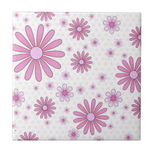 Roze & Witte Flower Power Retro Bloemen Tegeltje