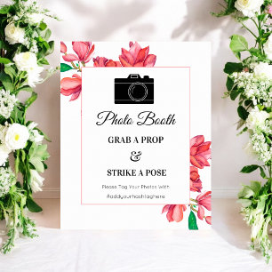 Roze witte foto Foto Booth Floral Sign Poster