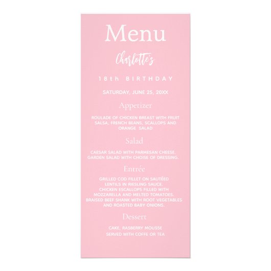 Roze witte foto leuke feiten verjaardagsmenu kaart (Voorkant)