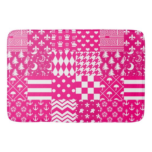 Roze Witte Gemengde Patchwork Ontwerp Badmat (Voorkant)