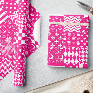 Roze Witte Gemengde Patchwork Ontwerp Cadeaupapier