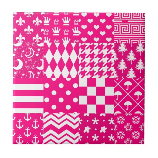 Roze Witte Gemengde Patchwork Ontwerp Tegeltje (Voorkant)