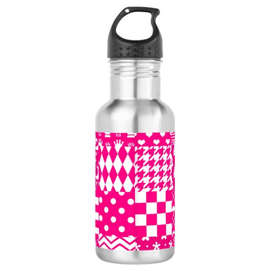 Roze Witte Gemengde Patchwork Ontwerp Waterfles (Voorkant)