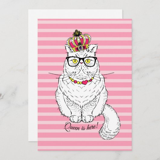 Roze witte geometrische koningin Kroon Feestdagenkaart (Voorkant / Achterkant)