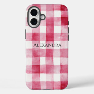 Roze witte geplakte strepen Verjaardag iPhone 16 Plus Hoesje