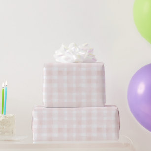 Roze Witte Geruite Strepen Verjaardag Cadeaupapier