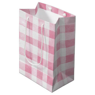 Roze Witte Geruite Strepen Verjaardag Medium Cadeauzakje
