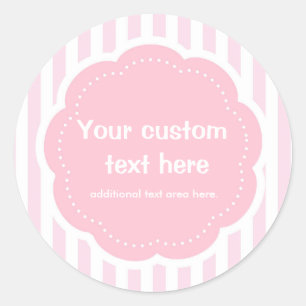 Roze Witte Gestreepte Moderne Cute Sticker Label