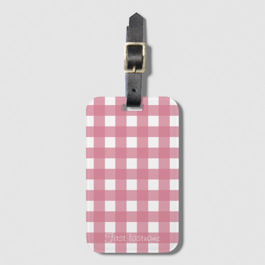 Roze witte gingham Check Pset Bagagelabel (Voorkant (verticaal))