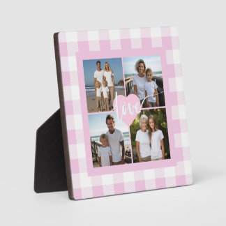 Roze witte gingham elegante 4 foto liefdeshart fotoplaat