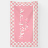 Roze Witte Gingham Little Girl's Happy Birthday Spandoek (Verticaal)
