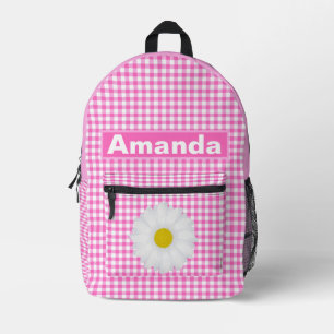 Roze Witte Gingham Persoonlijke Meisjes Bedrukte Rugzak