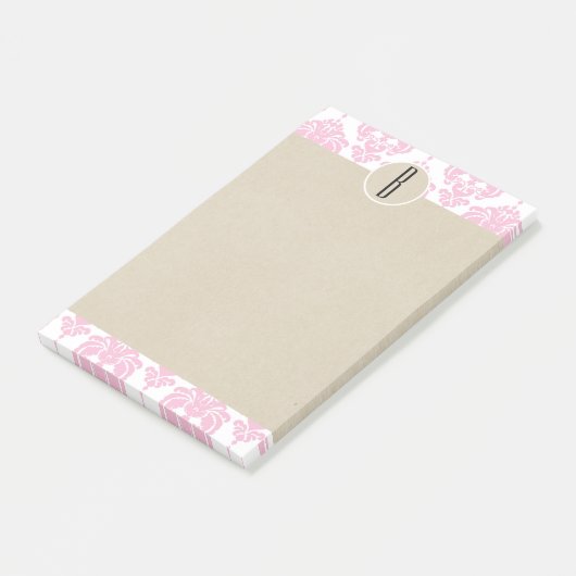 Roze witte glam Damask Kraft Monogram Initiaal Post-it® Notes (Schuin)