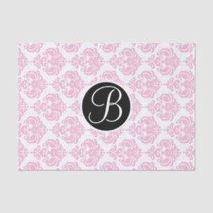 Roze & Witte Glam Damask Monogram Letter Initiaal Tissuepapier