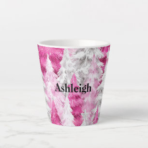 Roze witte glans kerstbomen latte mok